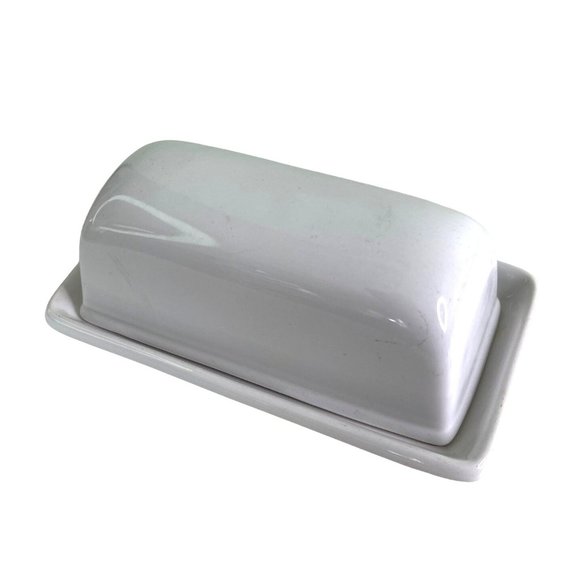 Butter Dish With Lid White Stoneware Indoor Outfitters 7" x 4" x 3" - Picture 2 of 6